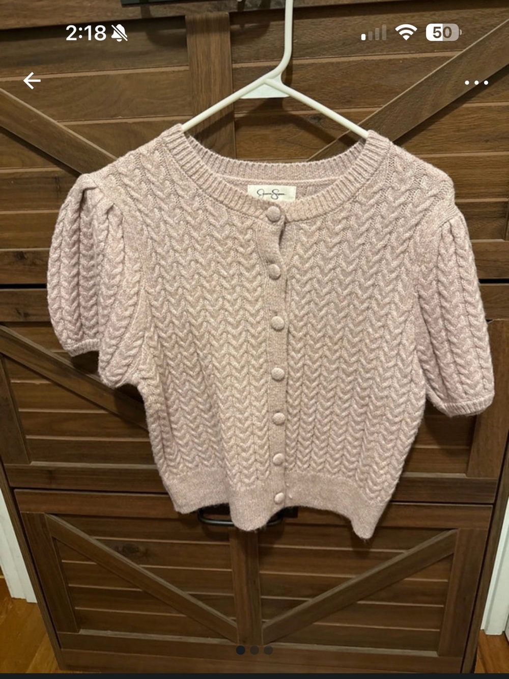 Jessica Simpson Blush Pink Cable Knit Puff Sleeve Cardigan